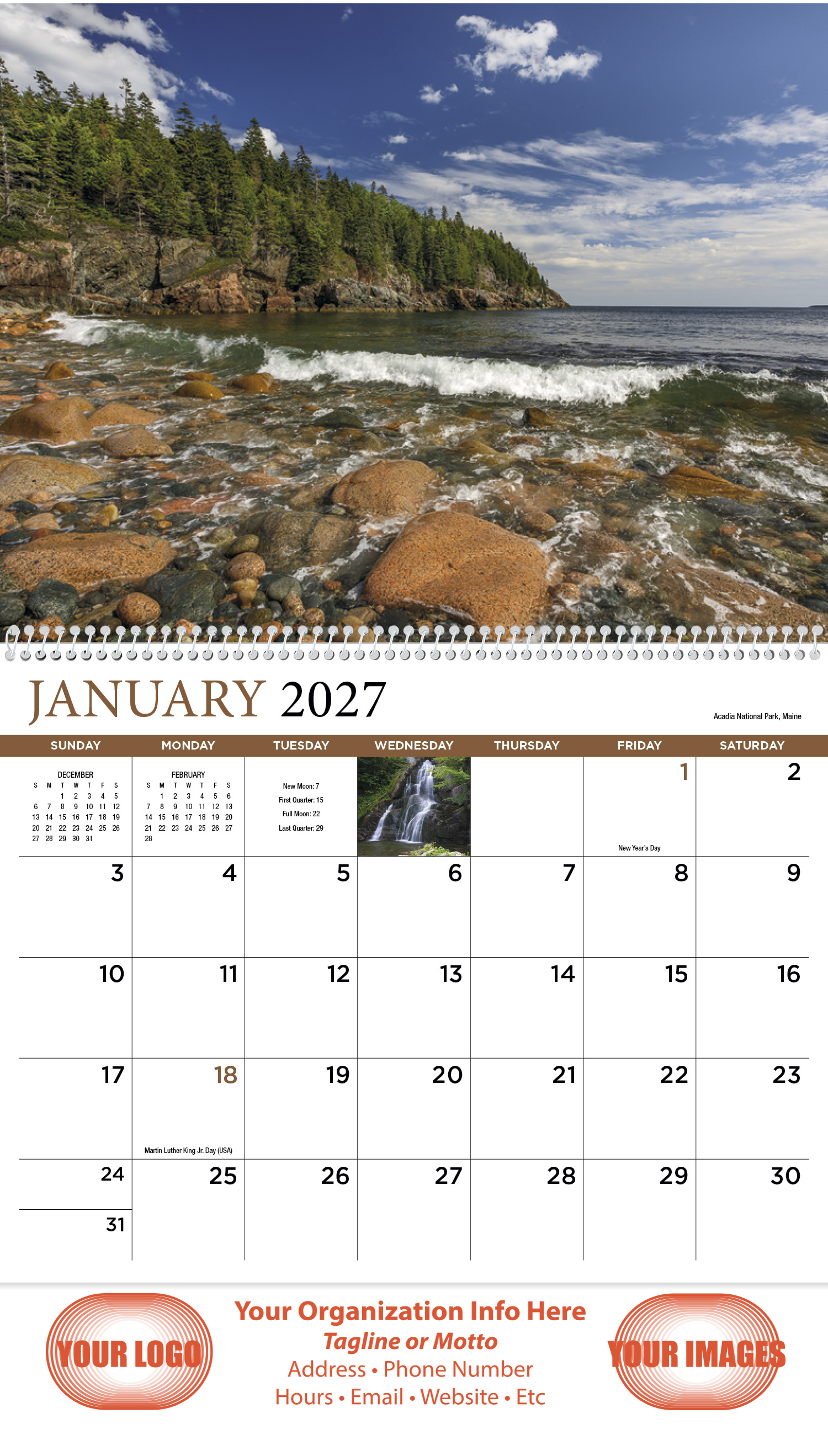 New England 13-Month Full-Size Spiral Wall Calendar- #412 : Imprinted ...
